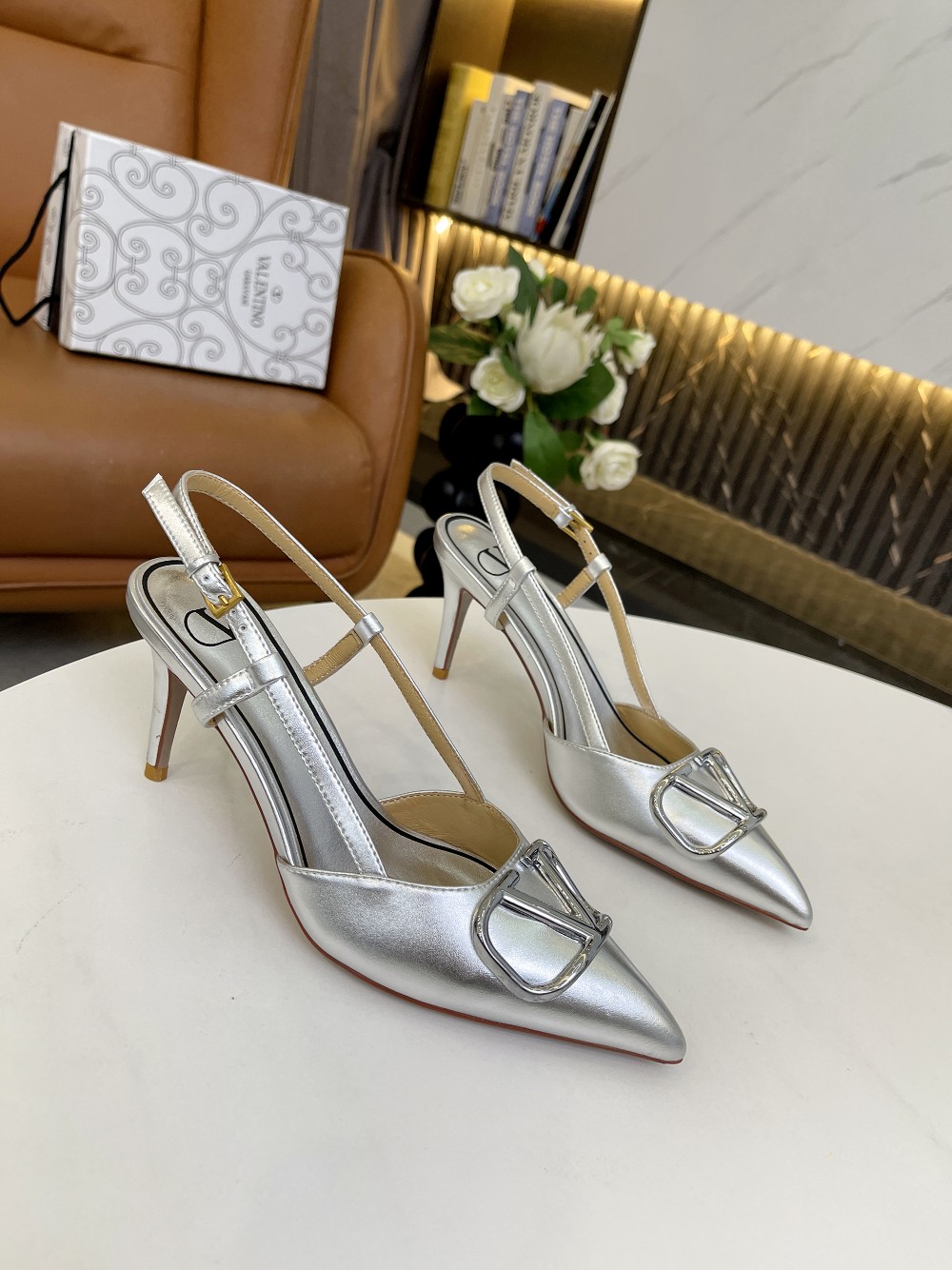 VALENTINO VLOGO SIGNATURE SLINGBACK PUMP SILVER 2W2S0R01TMK
