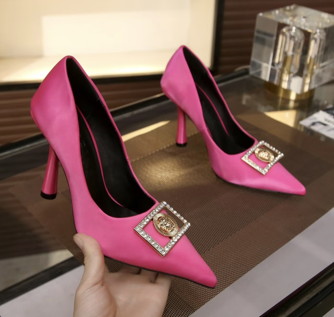 VERSACE SATIN LA MEDUSA PUMPS 110 SHOCKING PINK 1001207