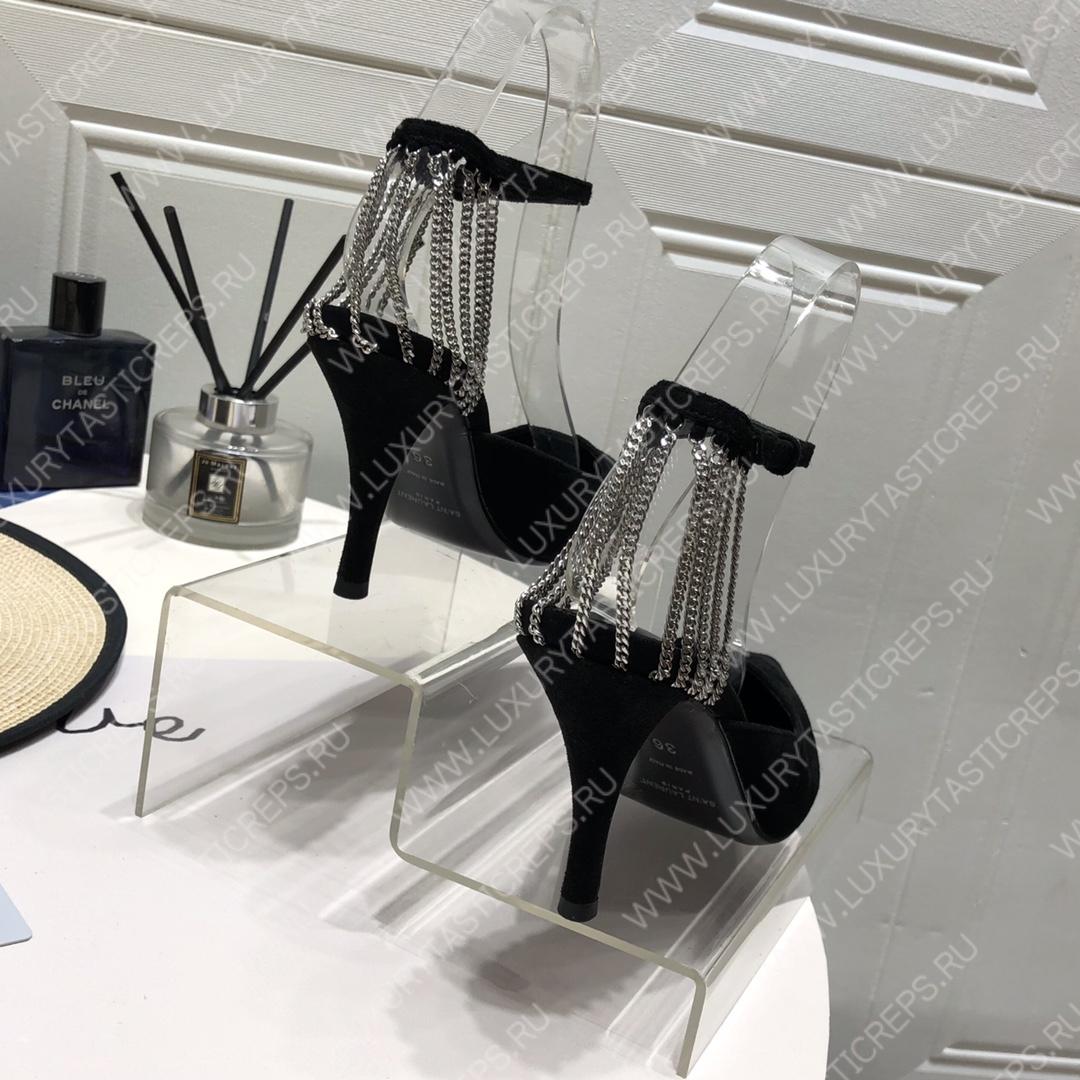 YVES SAINT LAURENT CRYSTAL CHAIN-TRIM PUMPS BLACK 7131751TVDD1000