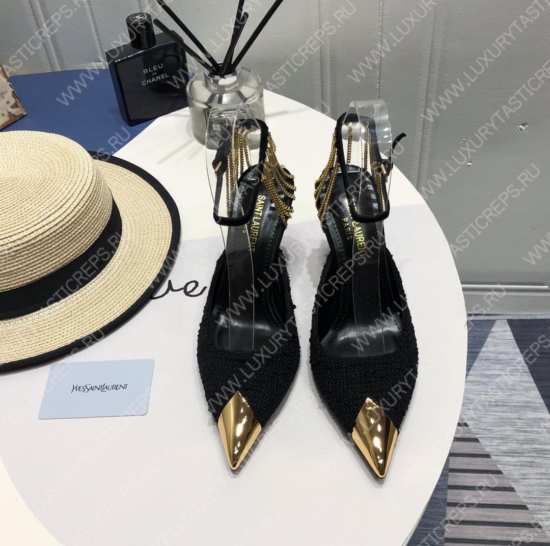 YVES SAINT LAURENT CRYSTAL CHAIN-TRIM PUMPS BLACK 7131751TVDD1000