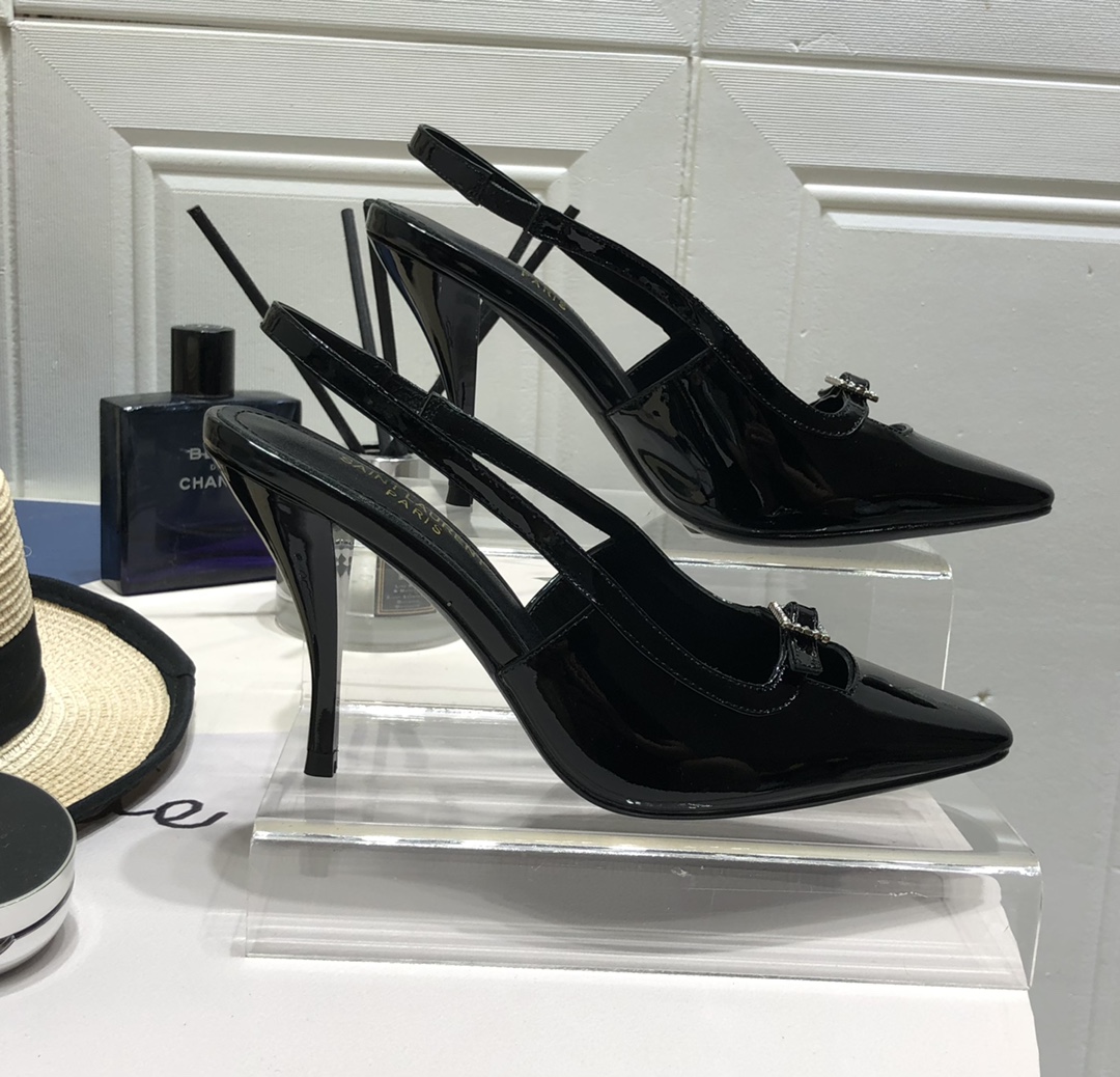 YVES SAINT LAURENT BLADE SLINGBACK PUMPS BLACK 660540AKPNN1000