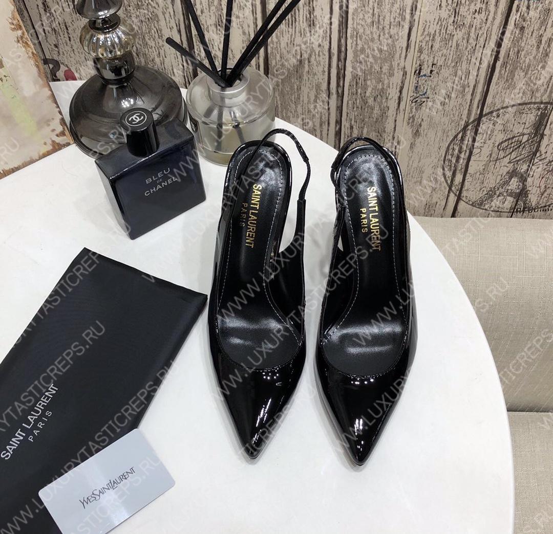 YVES SAINT LAURENT KISS LEATHER SLINGBACK PUMPS BLACK 16475973