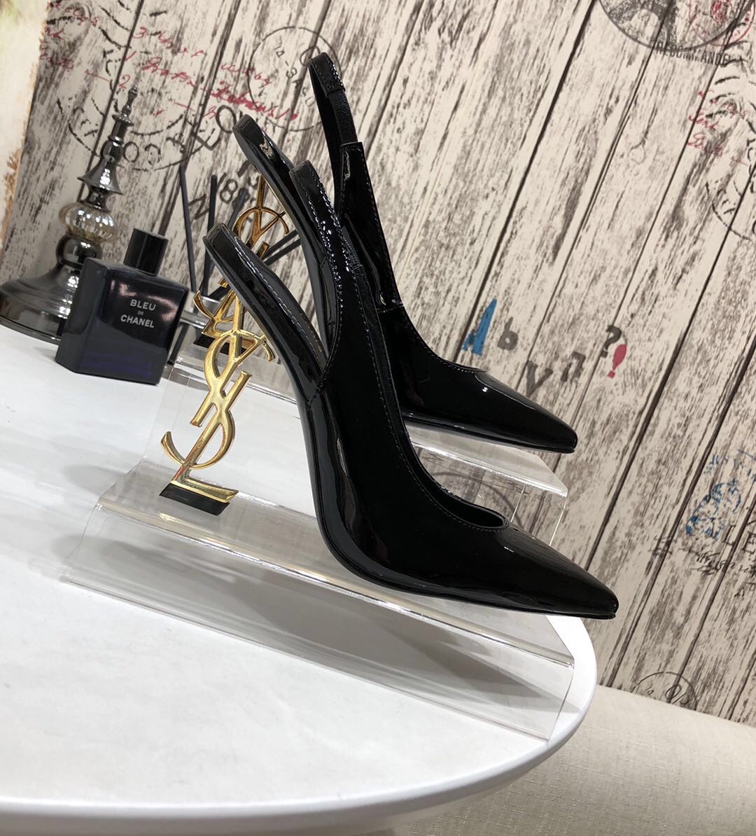YVES SAINT LAURENT KISS LEATHER SLINGBACK PUMPS BLACK 16475973