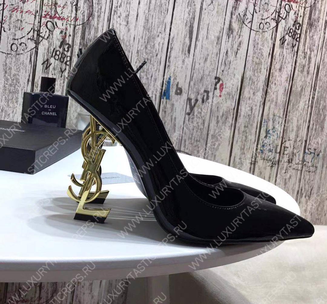 YVES SAINT LAURENT OPYM LOGO HEEL LEATHER PUMPS BLACK 472011D6CVV