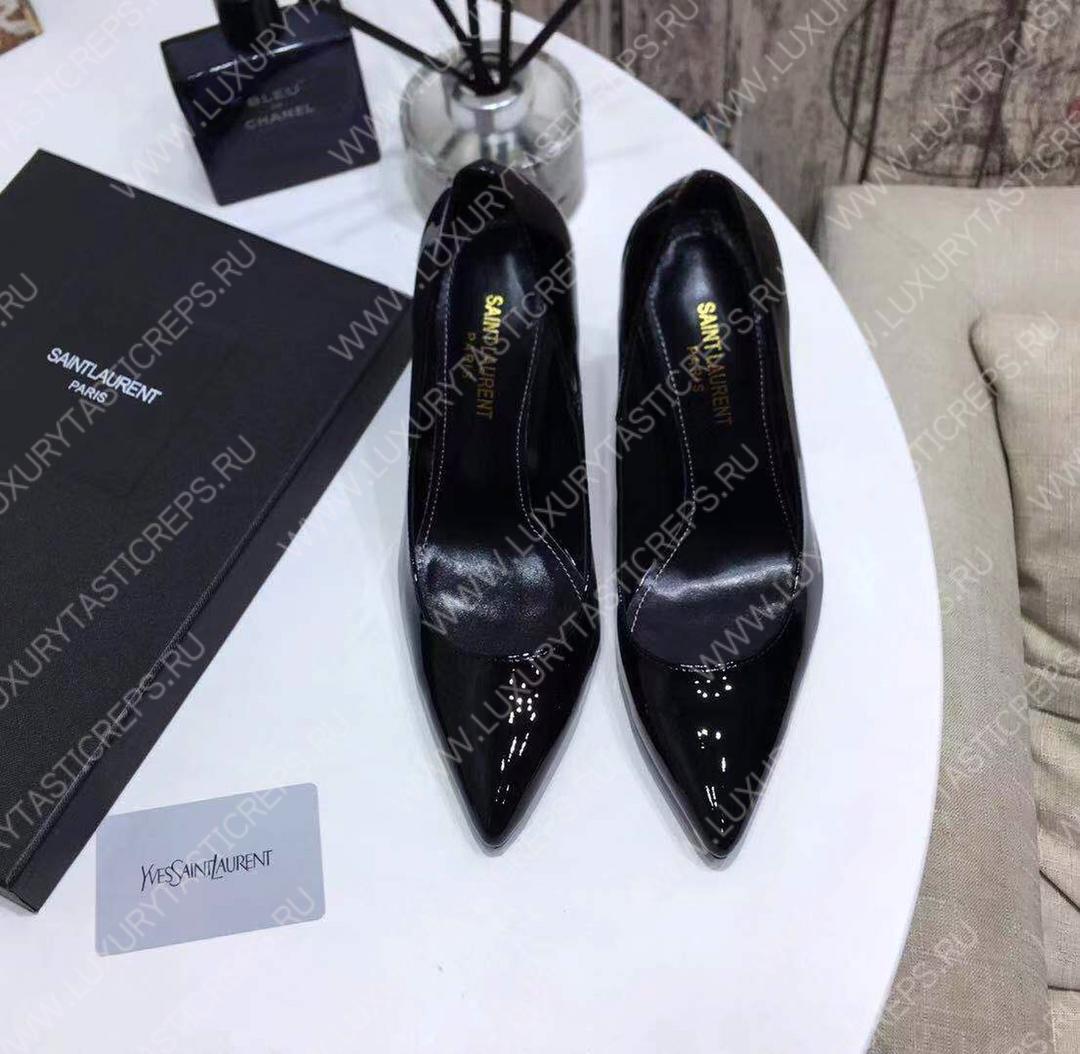 YVES SAINT LAURENT OPYM LOGO HEEL LEATHER PUMPS BLACK AND BLUE 472011D6CVV