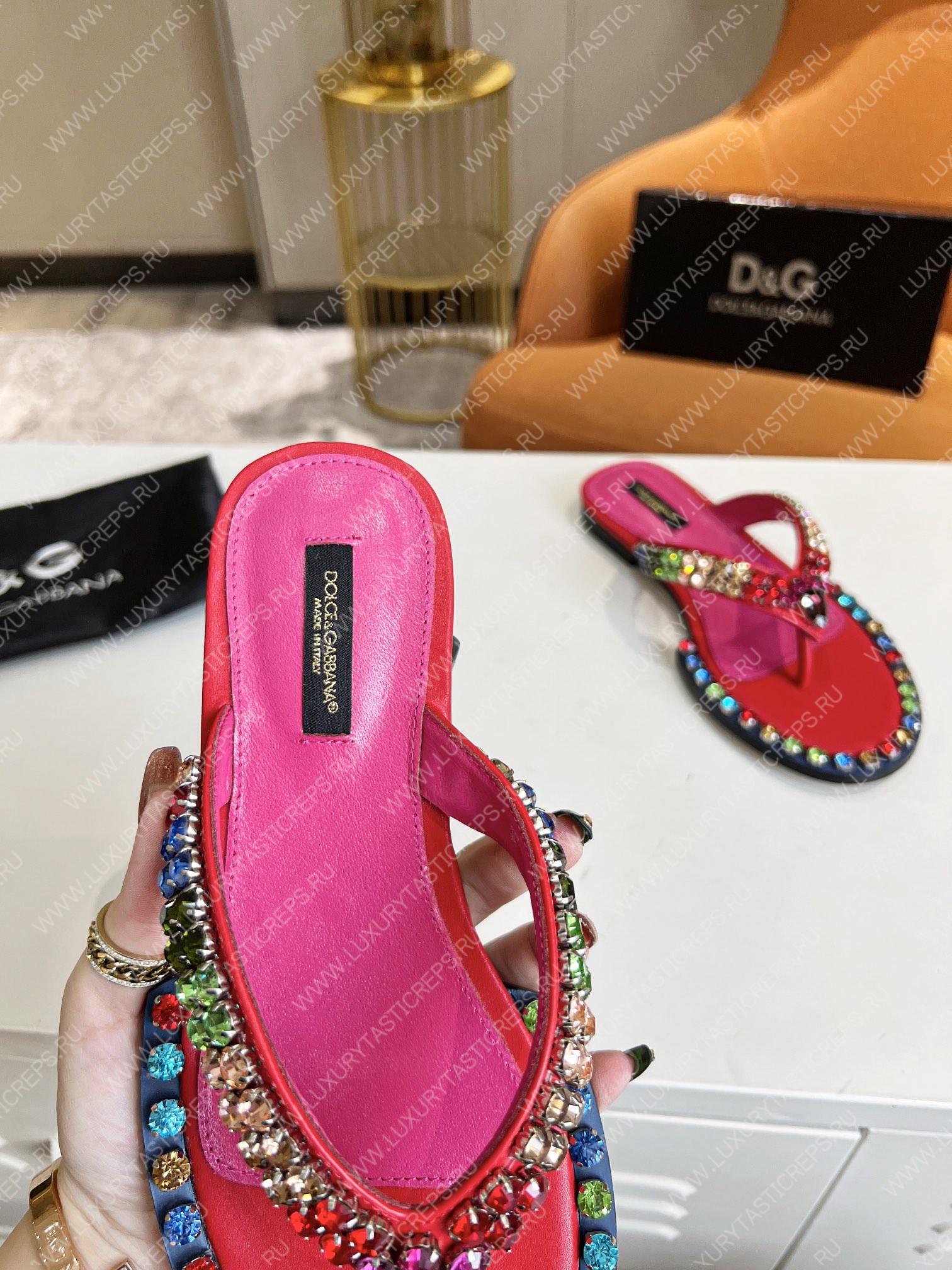 DOLCE AND GABBANA LEATHER FLIP-FLOPS RED/MULTICOLOUR A80265AY347