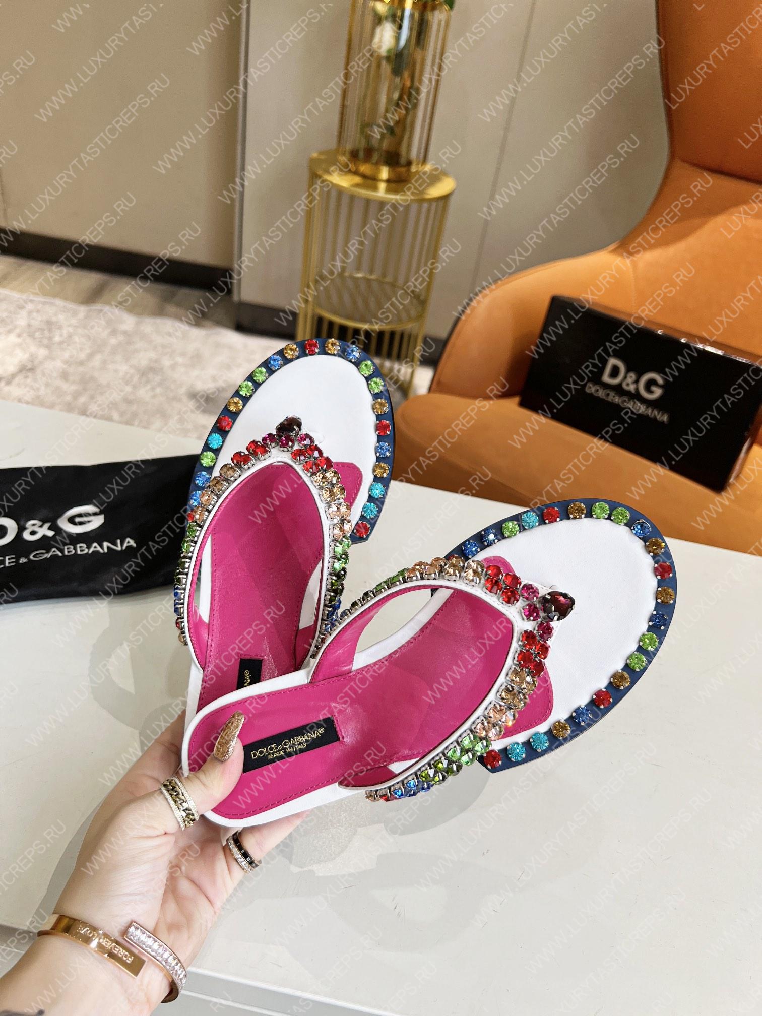 DOLCE AND GABBANA LEATHER FLIP-FLOPS WHITE/MULTICOLOUR A80265AY347
