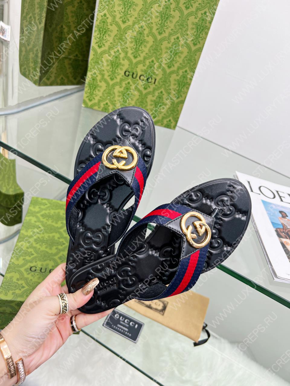 G*u*i gg thong web sandal red, blue and black 612138