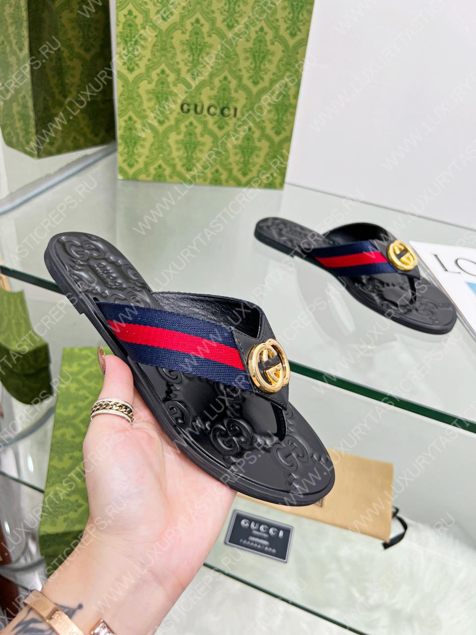 G*u*i gg thong web sandal red, blue and black 612138