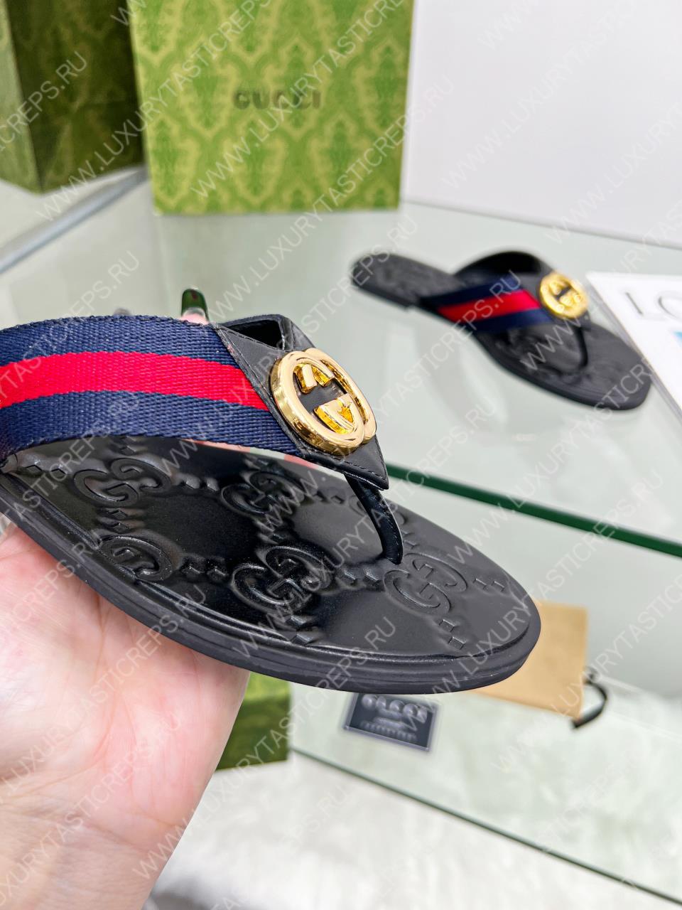G*u*i gg thong web sandal red, blue and black 612138