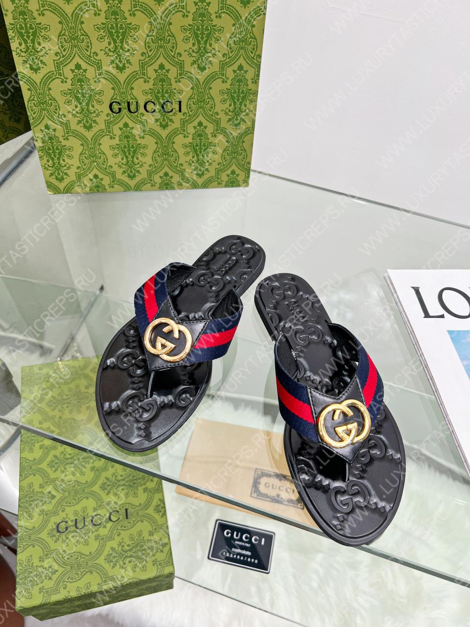 G*u*i gg thong web sandal red, blue and black 612138