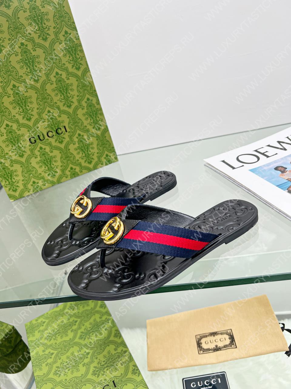 G*u*i gg thong web sandal red, blue and black 612138