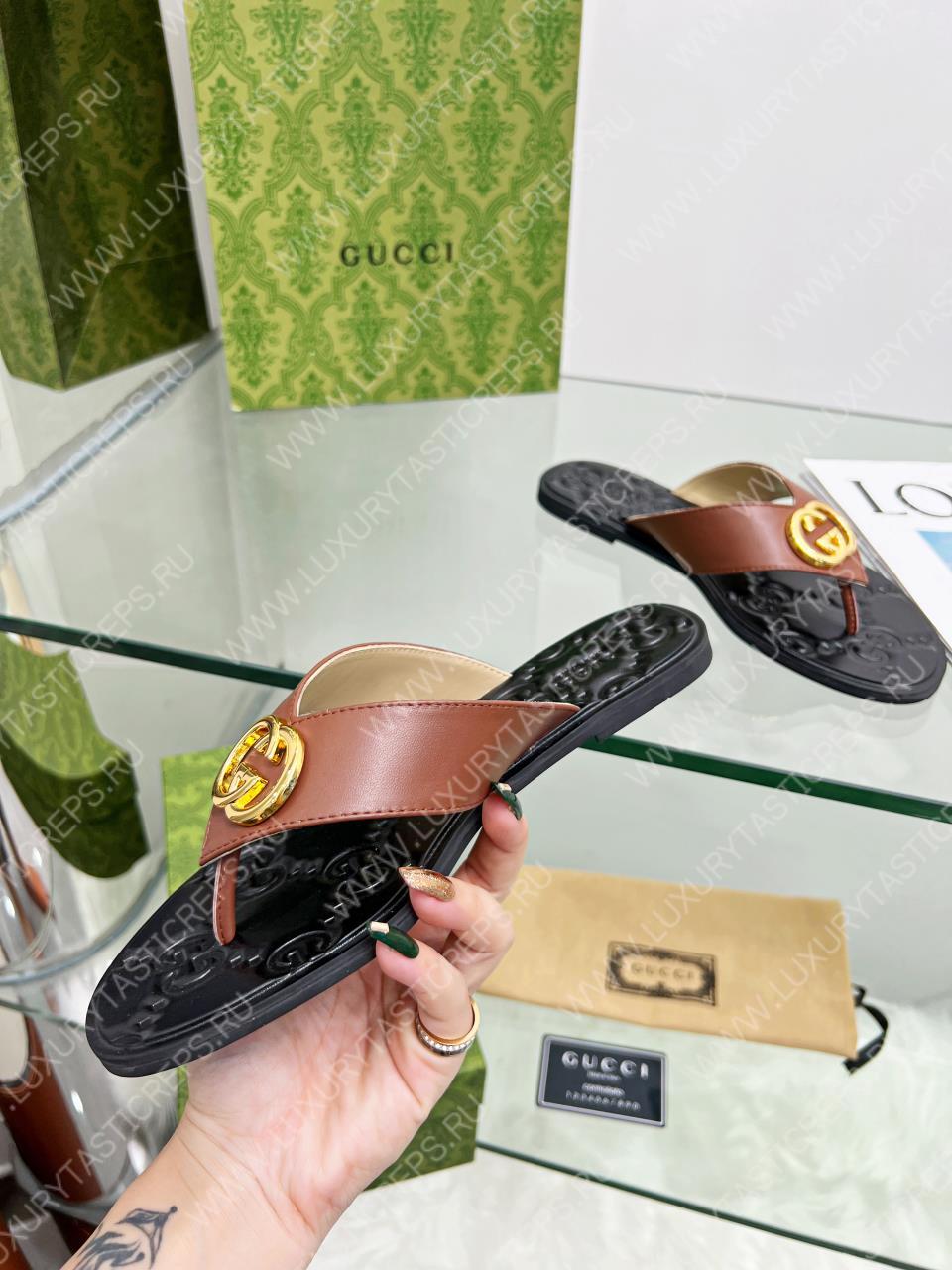 G*u*i gg thong web sandal brown 612138