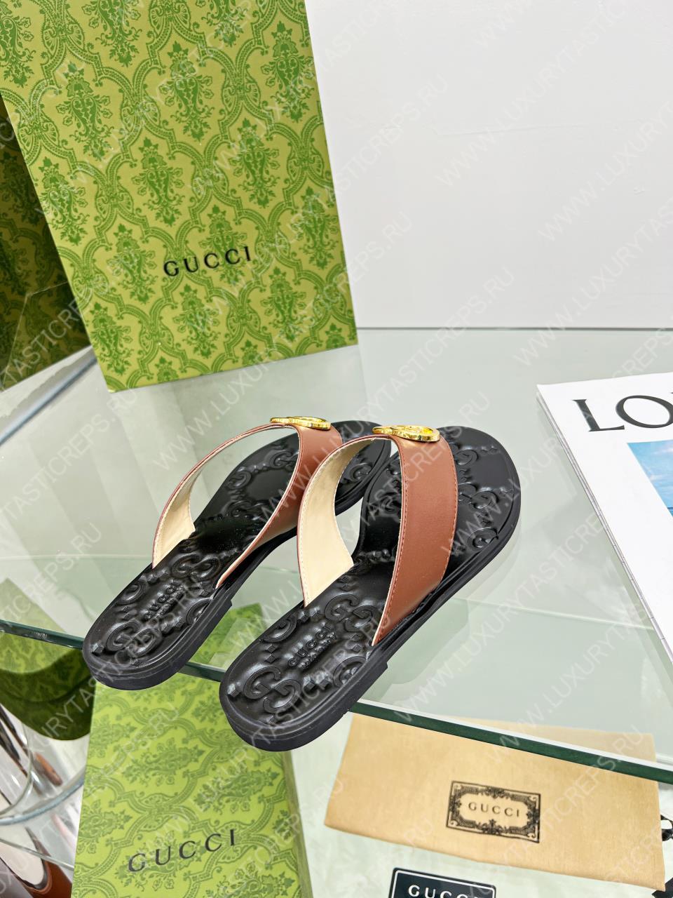 G*u*i gg thong web sandal brown 612138