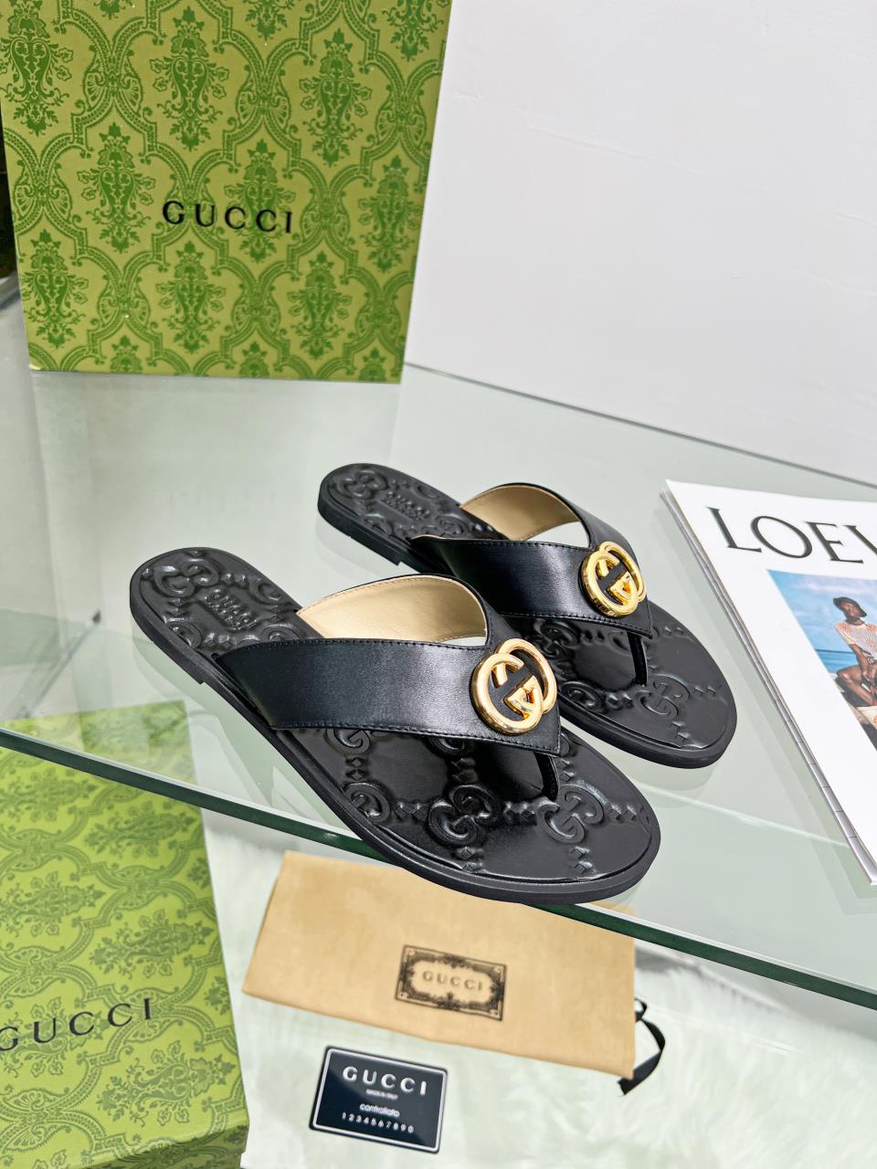 G*u*i gg thong web sandal plain black 612138