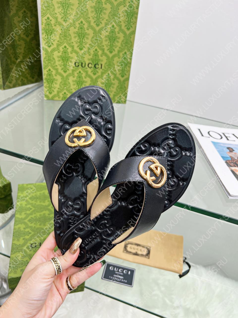 G*u*i gg thong web sandal plain black 612138