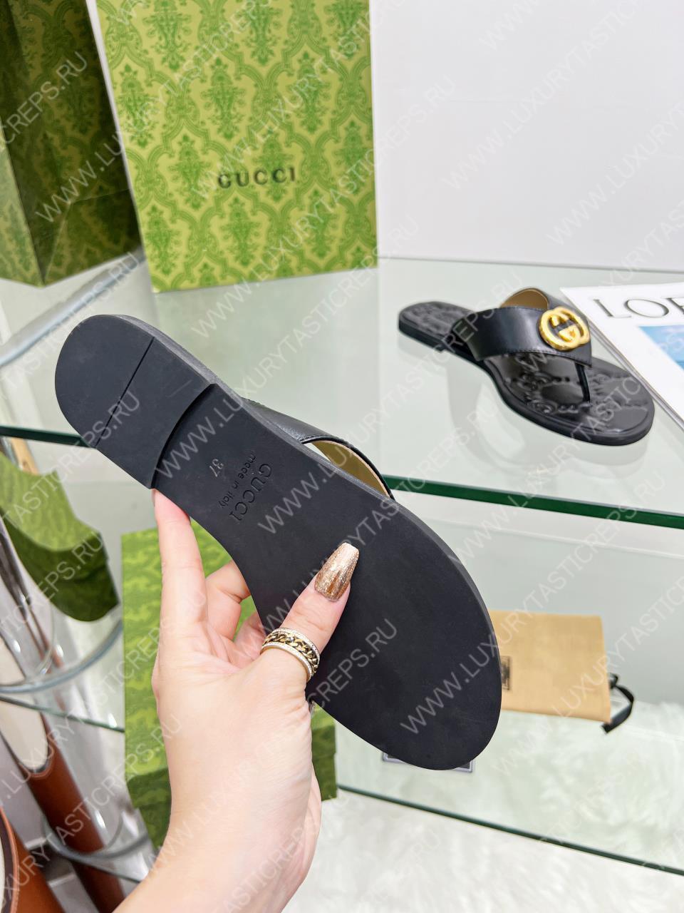 G*u*i gg thong web sandal plain black 612138