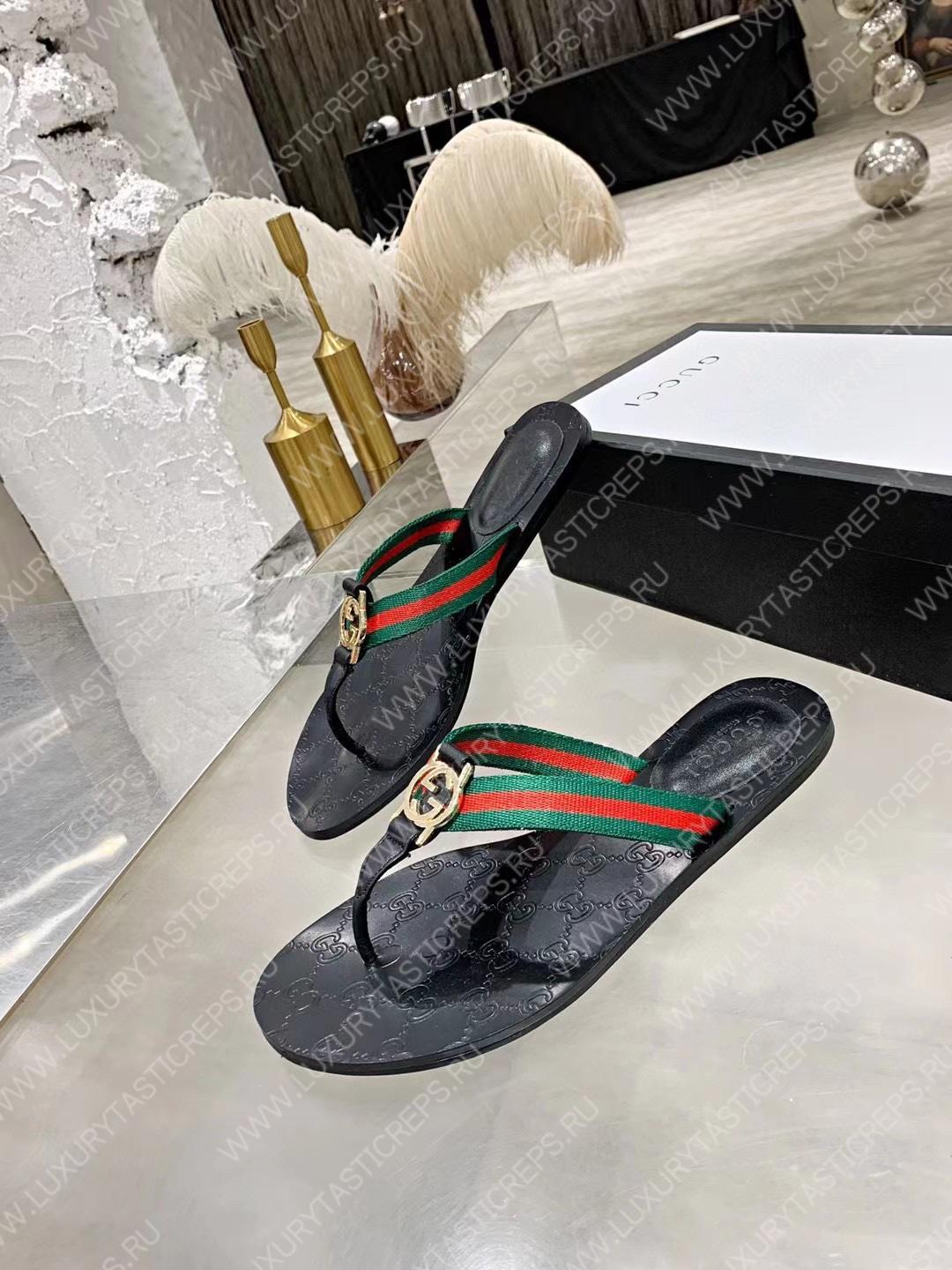 G*u*i gg black thong sandals red, green and black 612138
