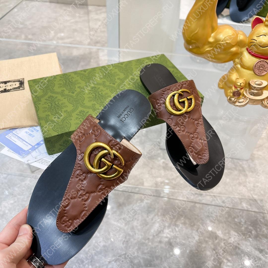 G*u*i interlocking g thong sandal brown 739048
