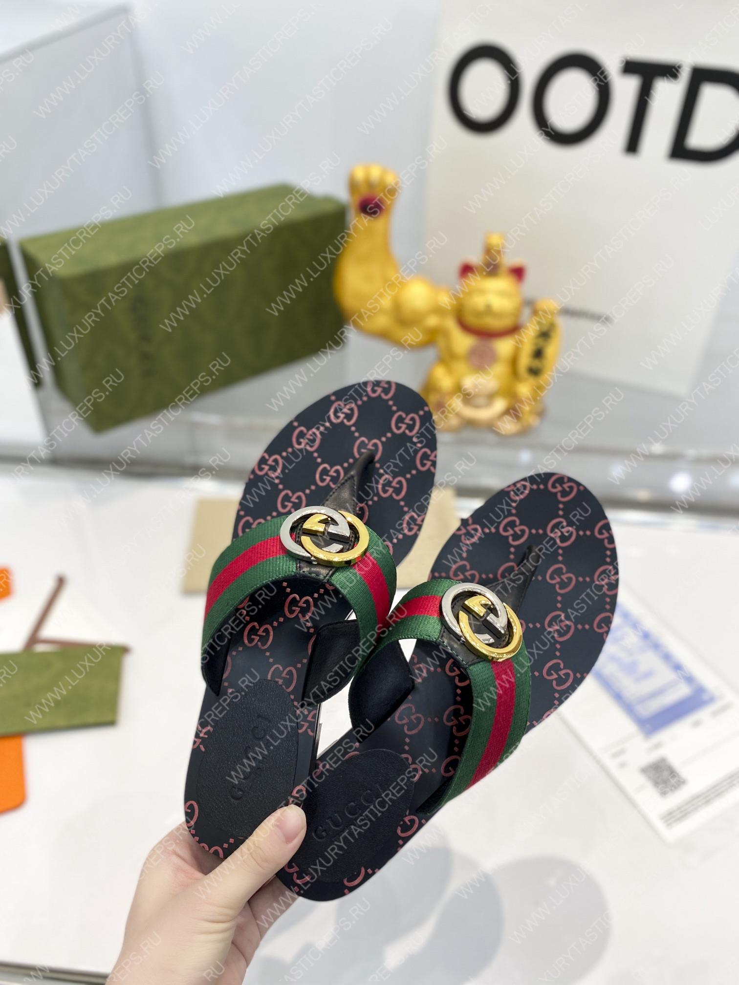 G*u*i gg thong web sandal green and red 612138