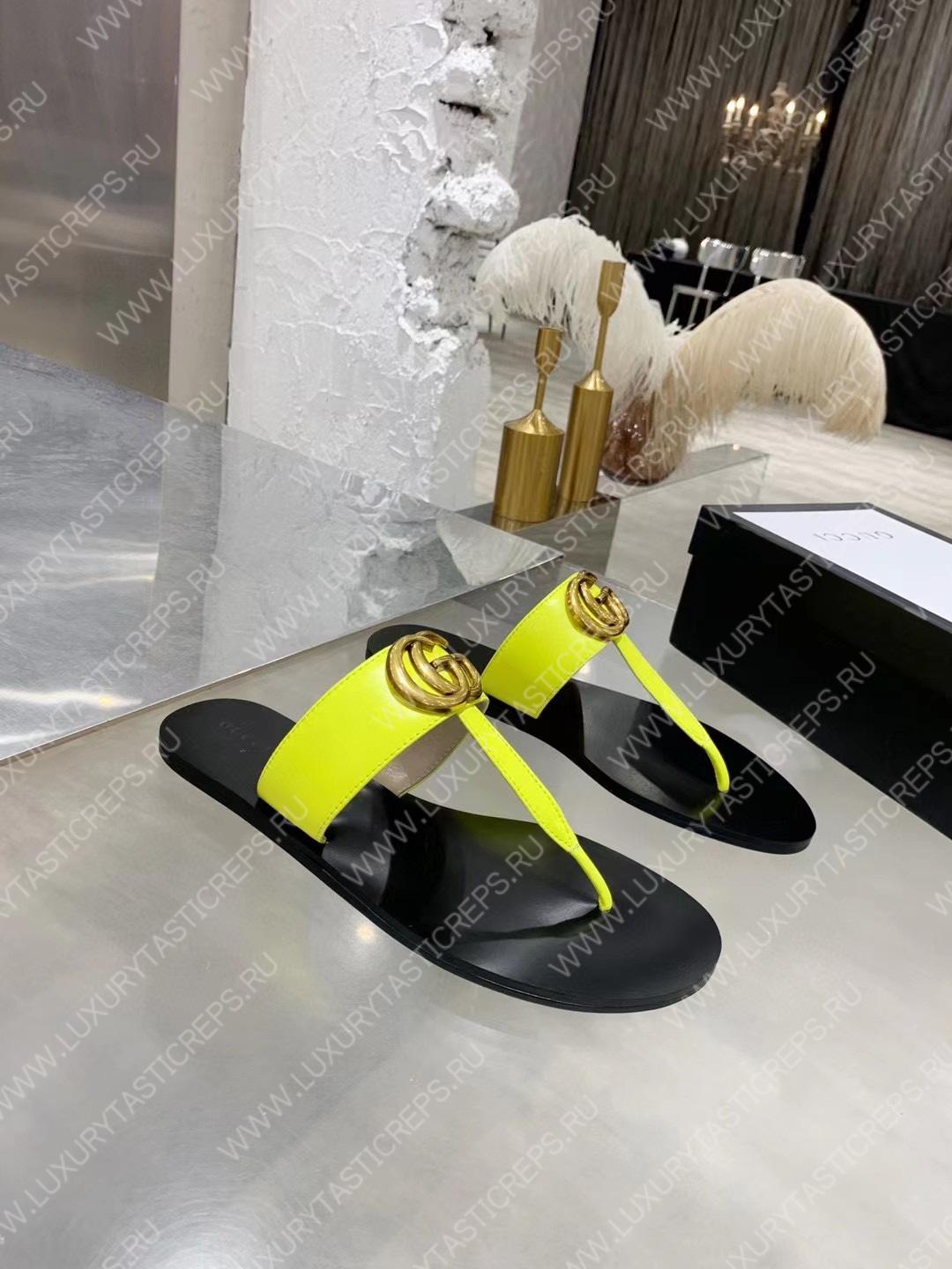 G*u*i leather thong sandal with double g yellow 497444