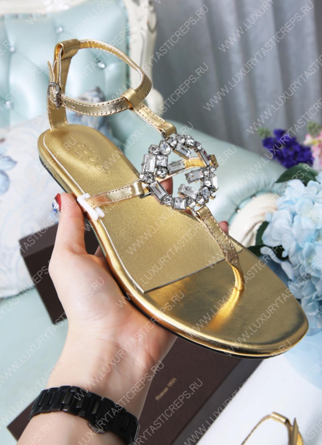 G*u*i gg sparkling thong flat sandal gold, silver and black 497444