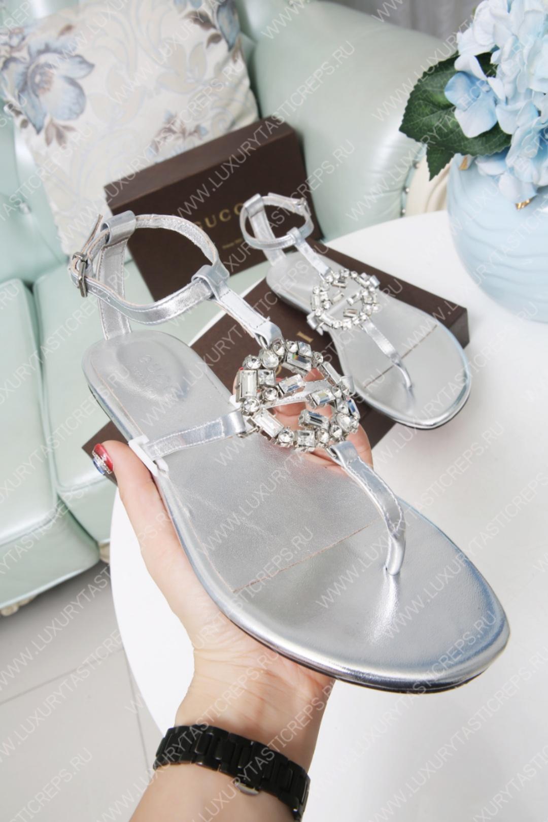 G*u*i gg sparkling thong flat sandal gold, silver and black 497444