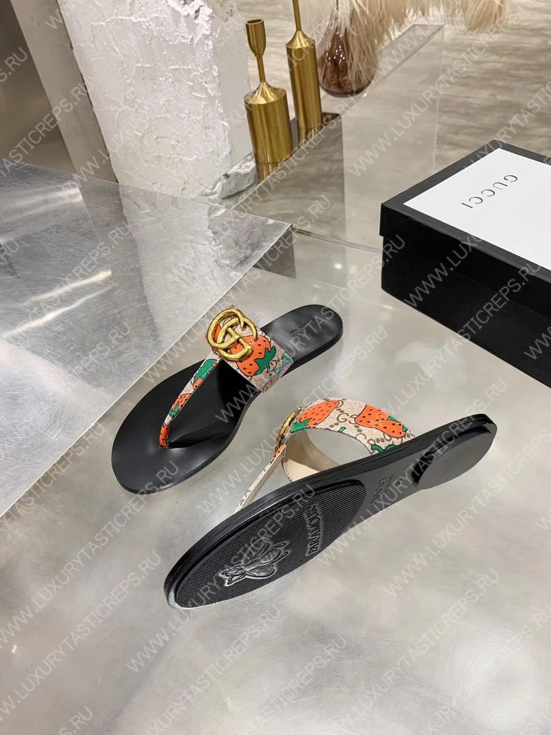 G*u*i leather thong sandal with double g multicolour 497444