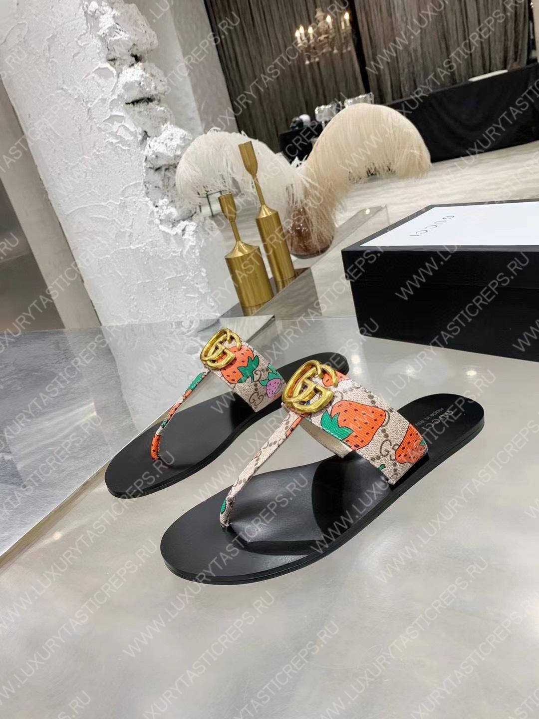 G*u*i leather thong sandal with double g multicolour 497444