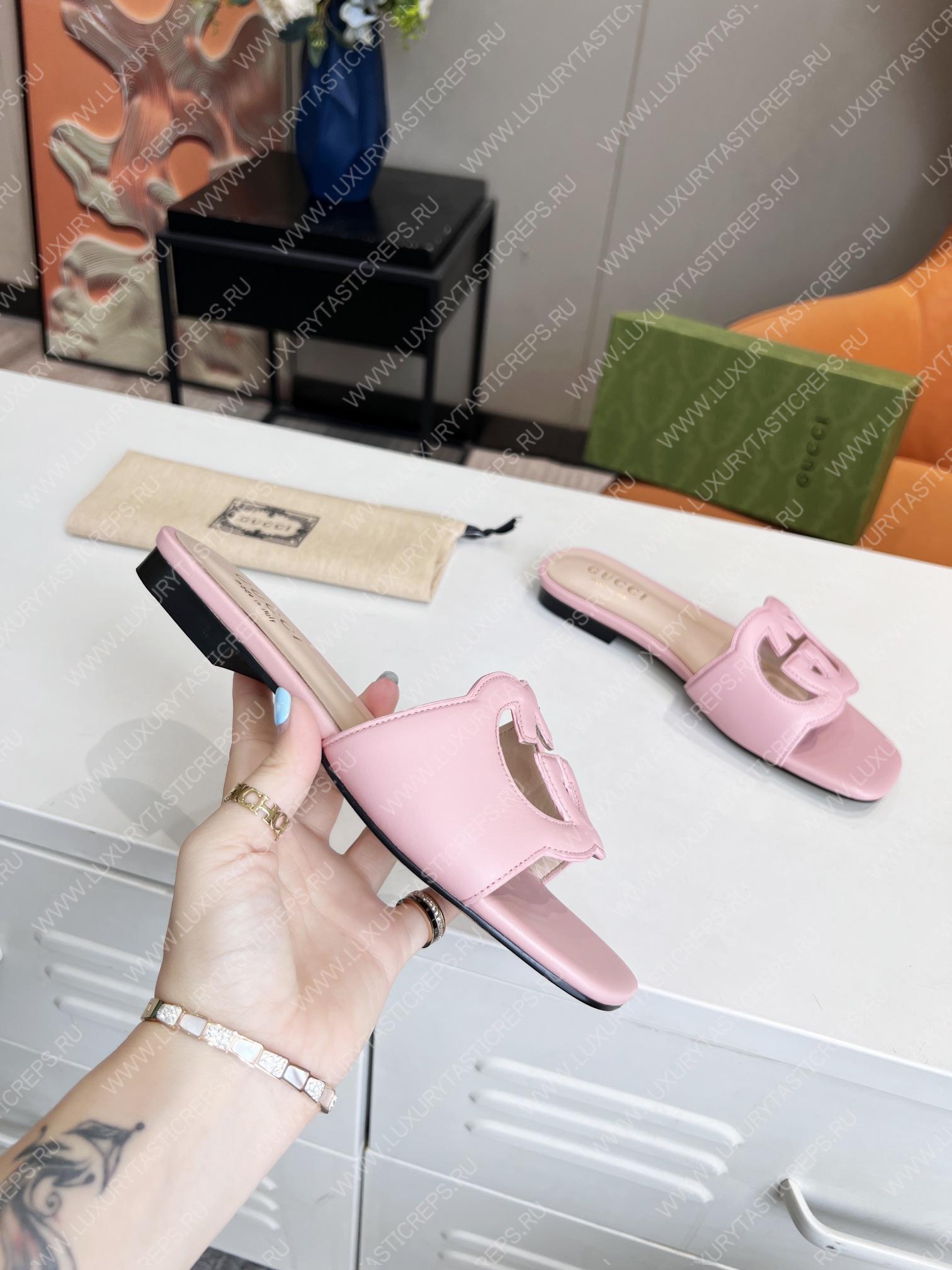 G*u*i interlocking g cut-out slide sandal baby pink 694451