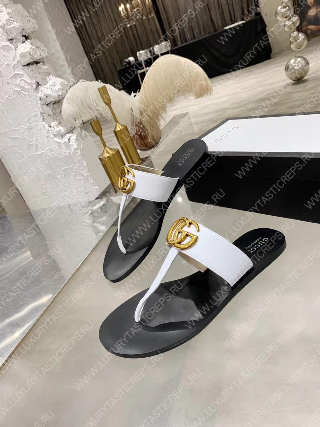 G*u*i leather thong sandal with double g white 497444