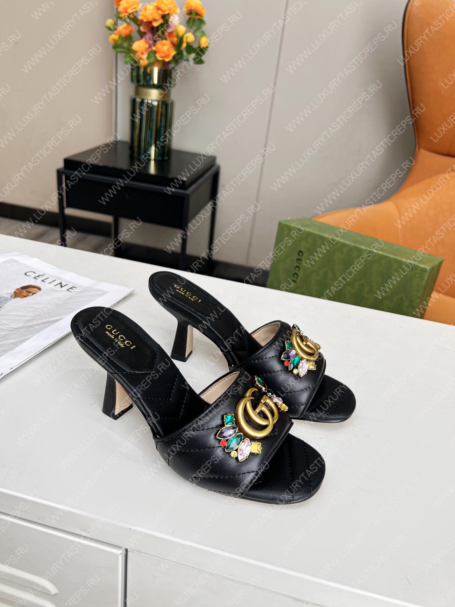 G*u*i double g slide sandal leather black 674839