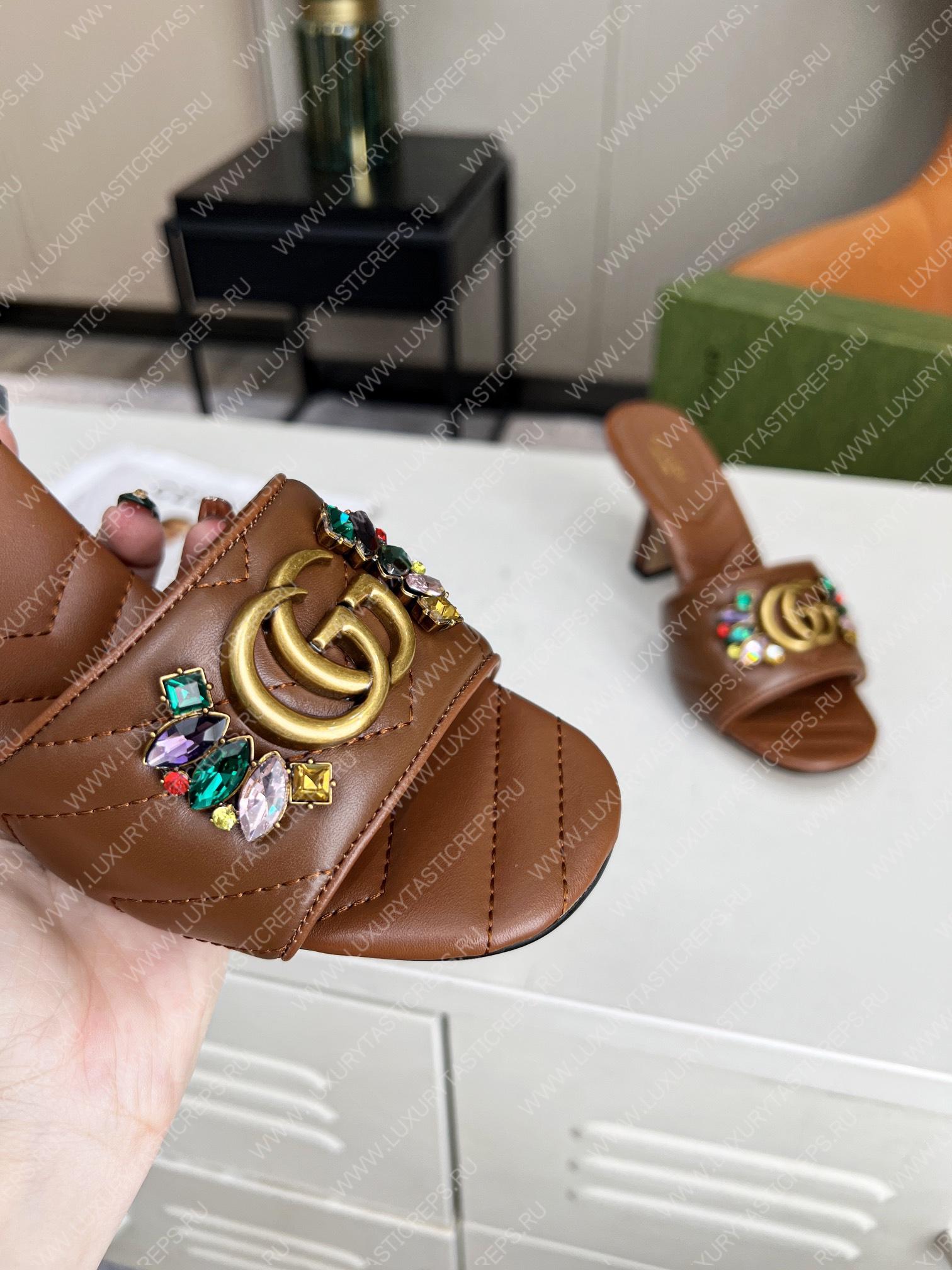 G*u*i double g slide sandal leather brown 674839
