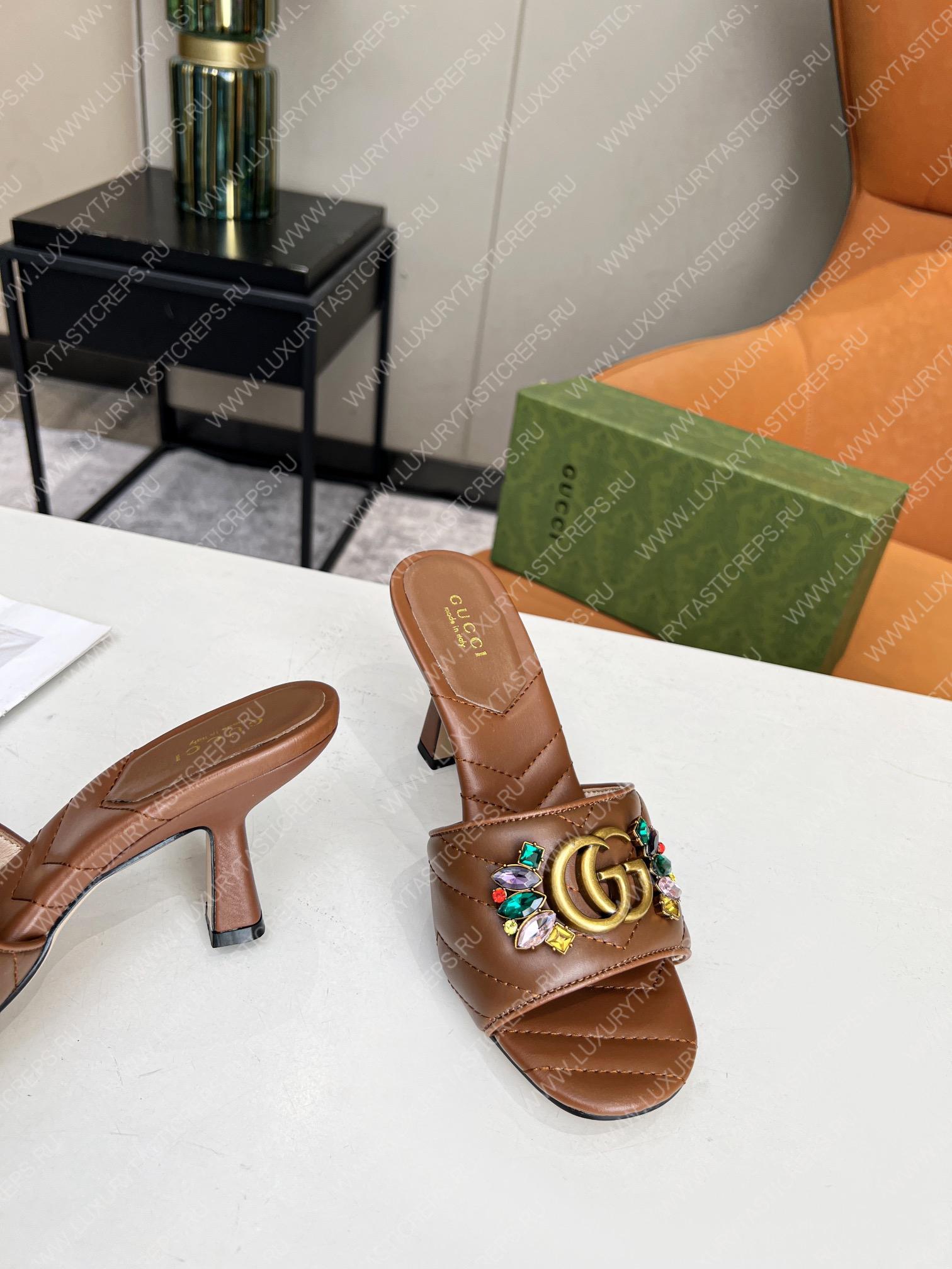 G*u*i double g slide sandal leather brown 674839