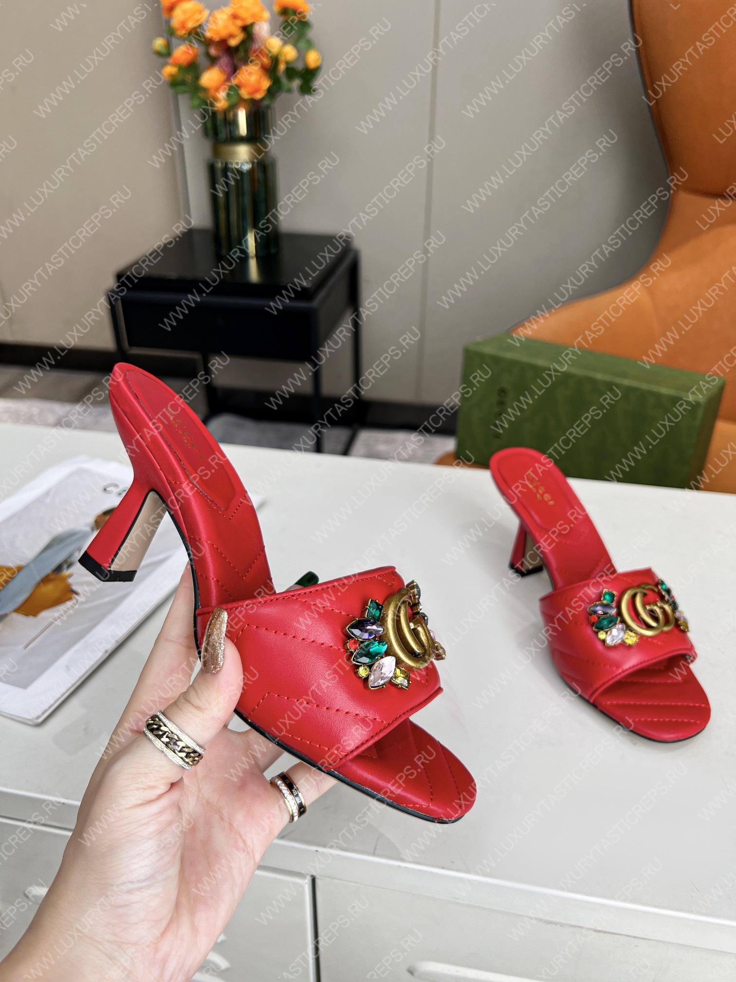 G*u*i double g slide sandal leather red 674839