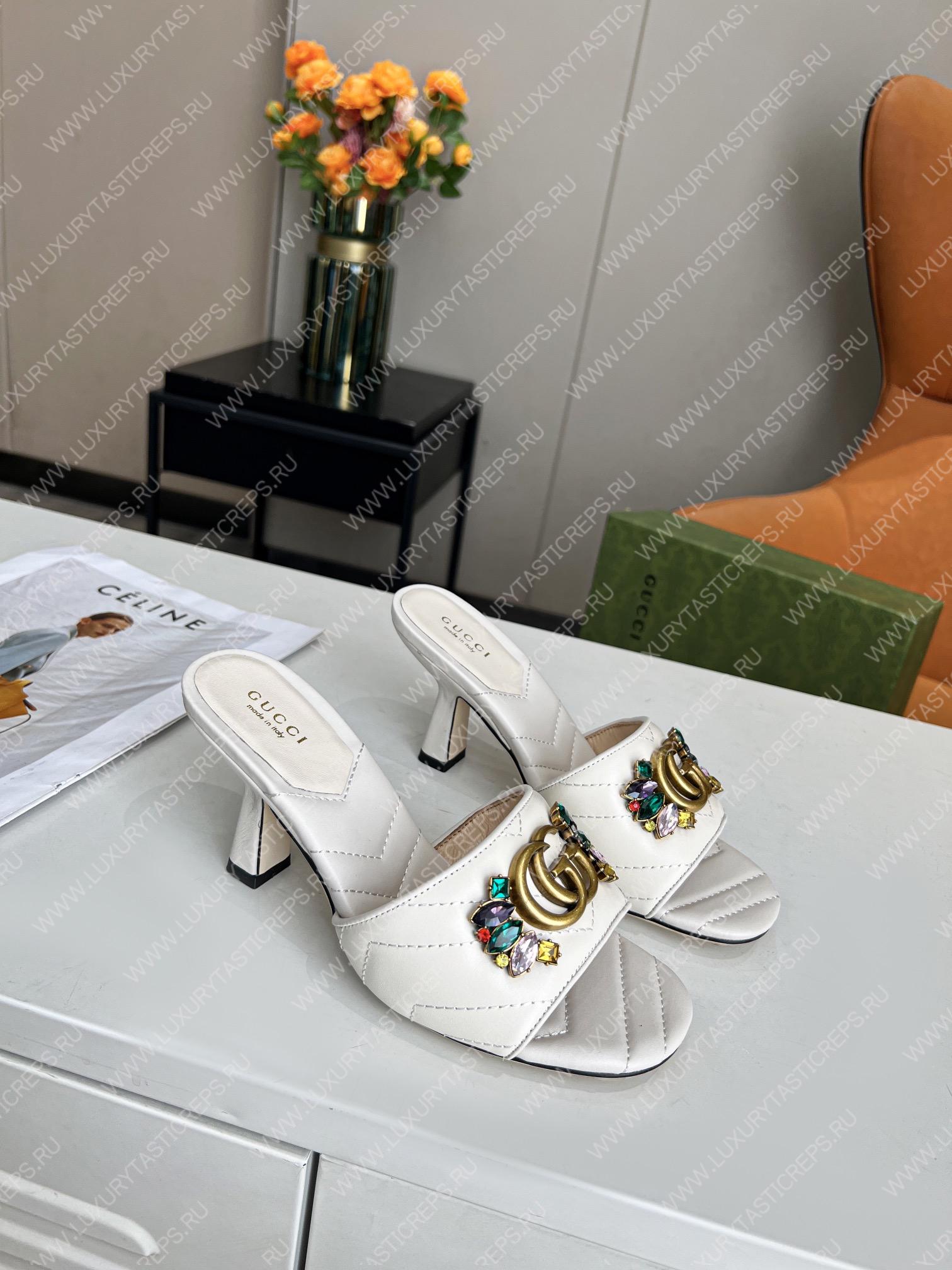 G*u*i women’s double g slide sandal leather white 4183228