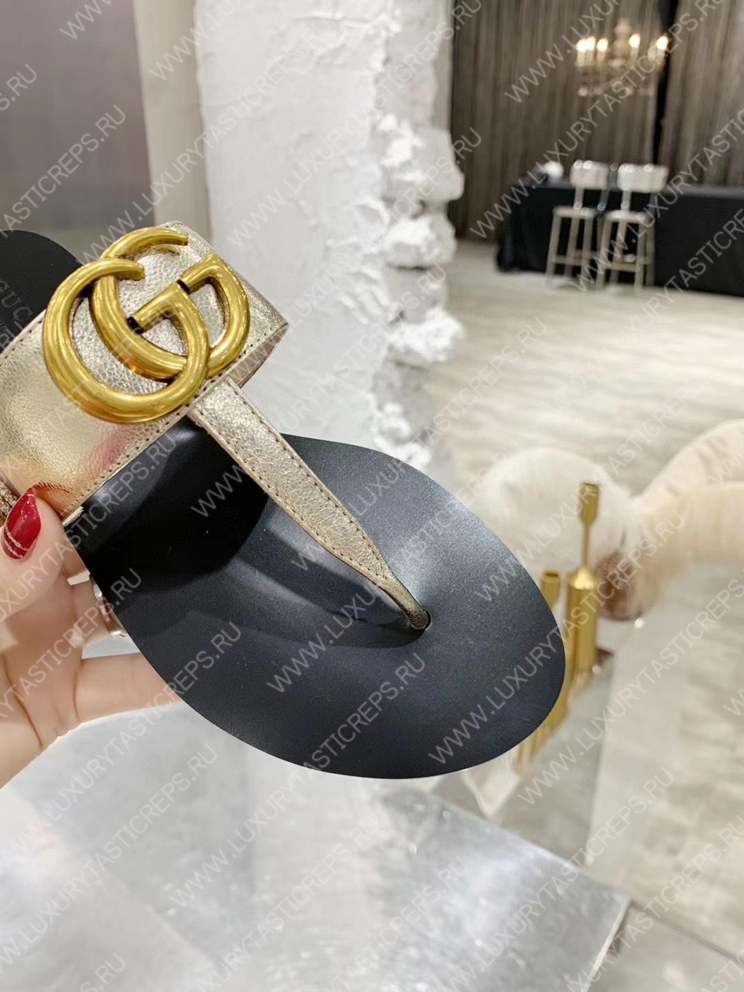 G*u*i leather thong sandal with double g silver 497444