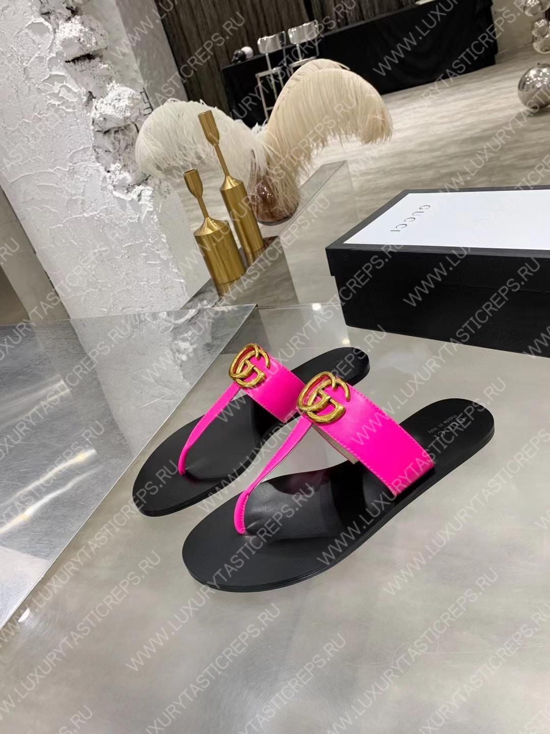 G*u*i leather thong sandal with double g pink 497444