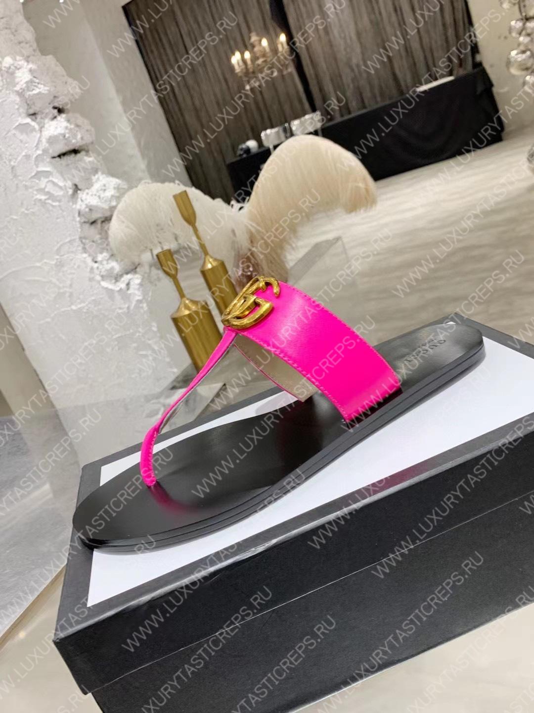 G*u*i leather thong sandal with double g pink 497444