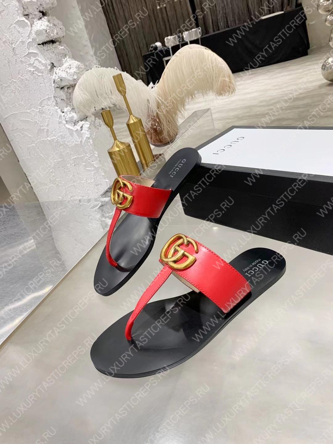 G*u*i leather thong sandal with double g red 497444