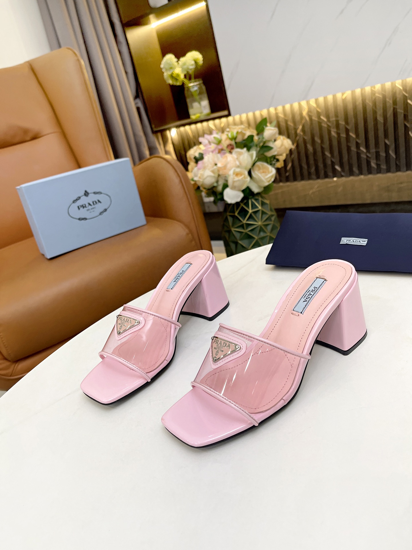 Pra*a plexiglas & patent leather sandals pink 1xx644