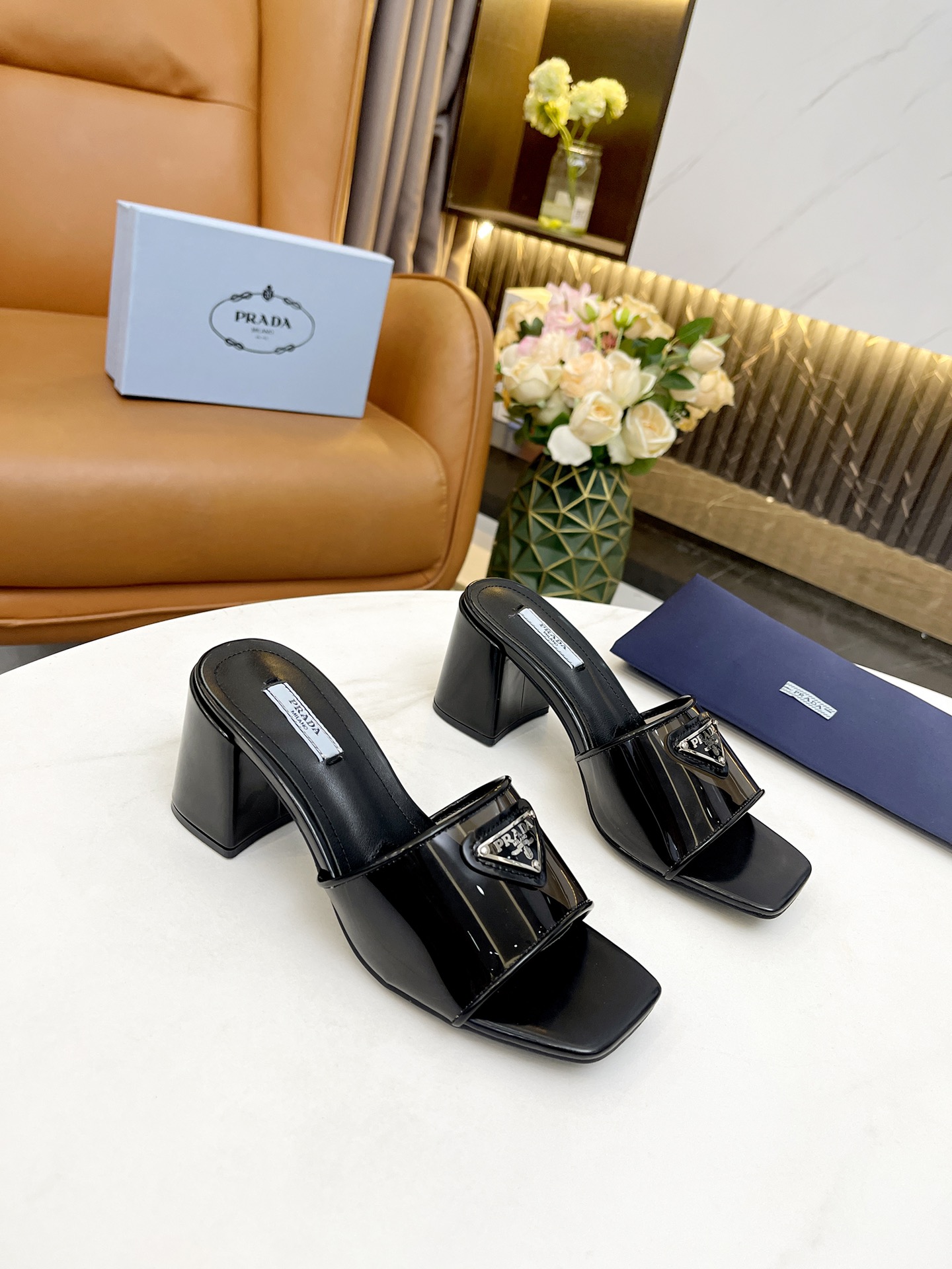 Pra*a plexiglas & patent leather sandals black 1xx644