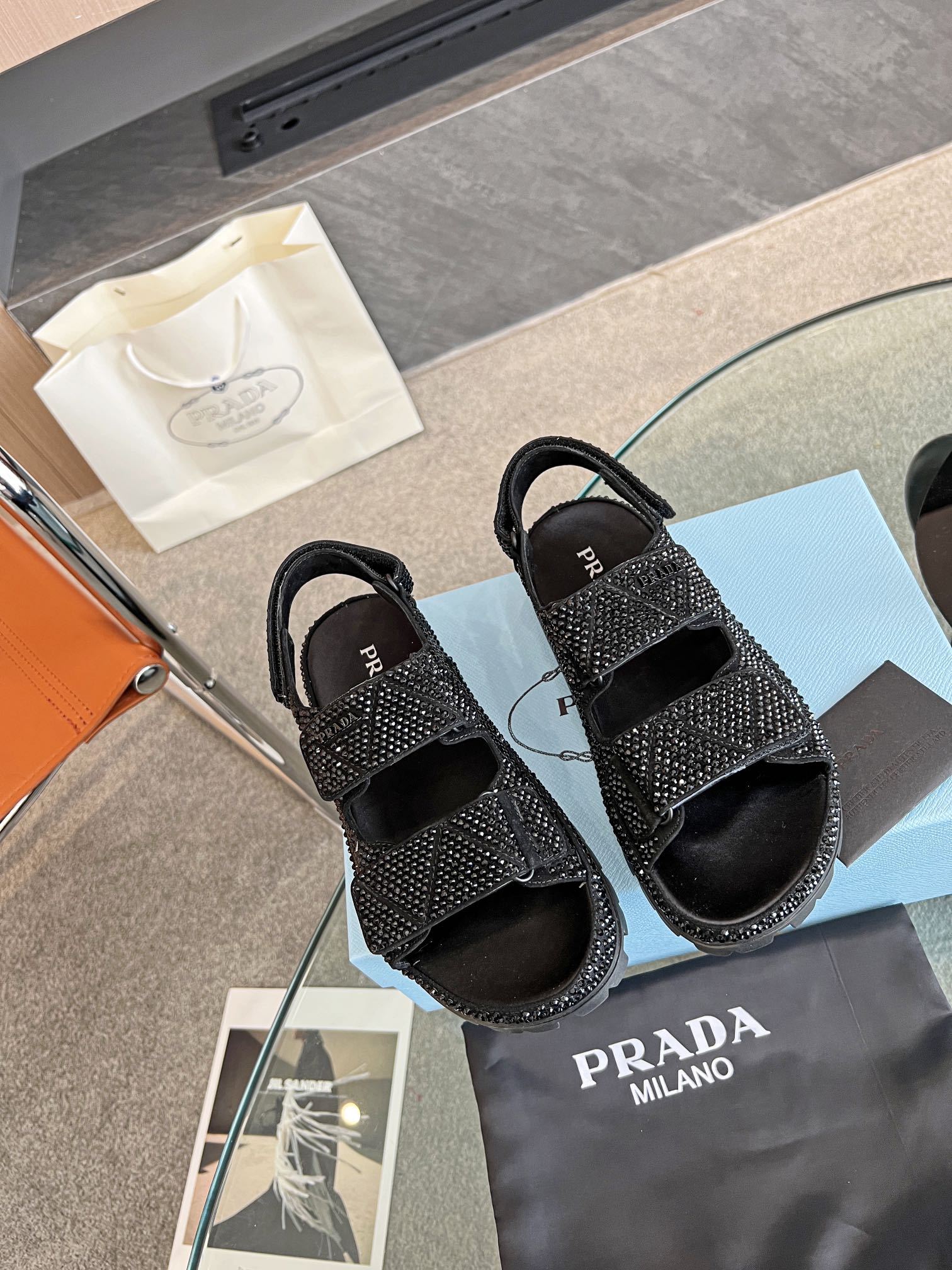 Pra*a stain sandals with crystals black 1x013n