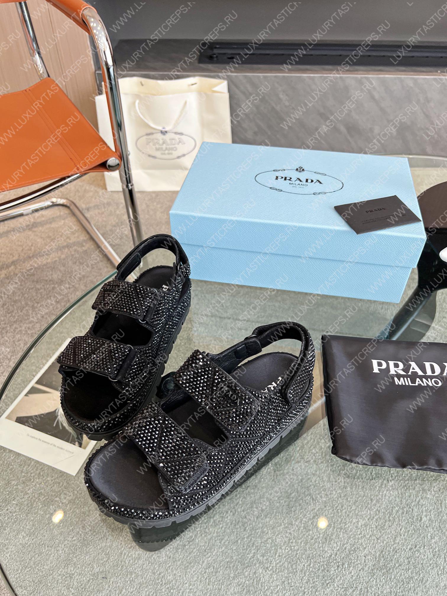 Pra*a stain sandals with crystals black 1x013n