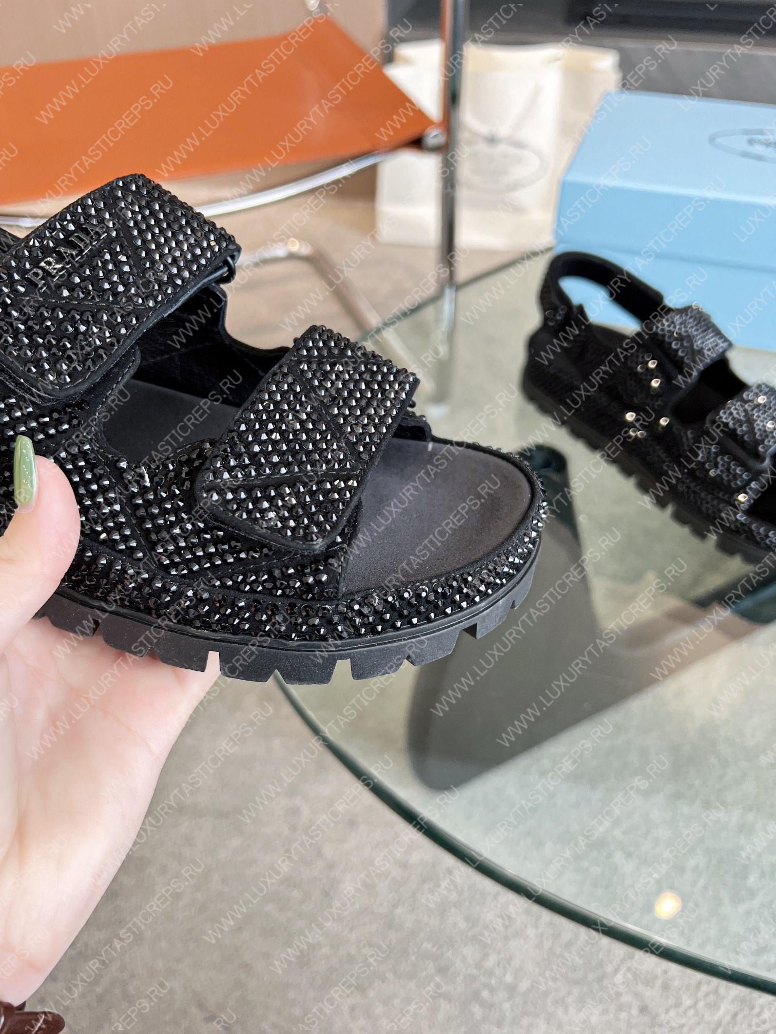Pra*a stain sandals with crystals black 1x013n