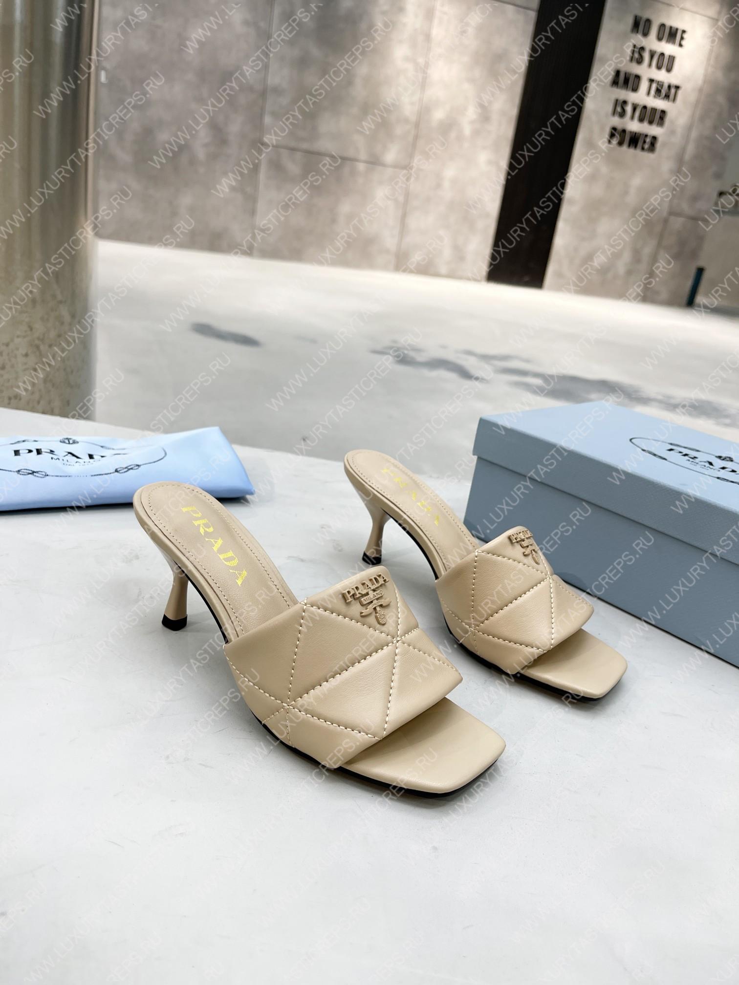 Pra*a quilted nappa leather heeled sandals desert beige 1xx583