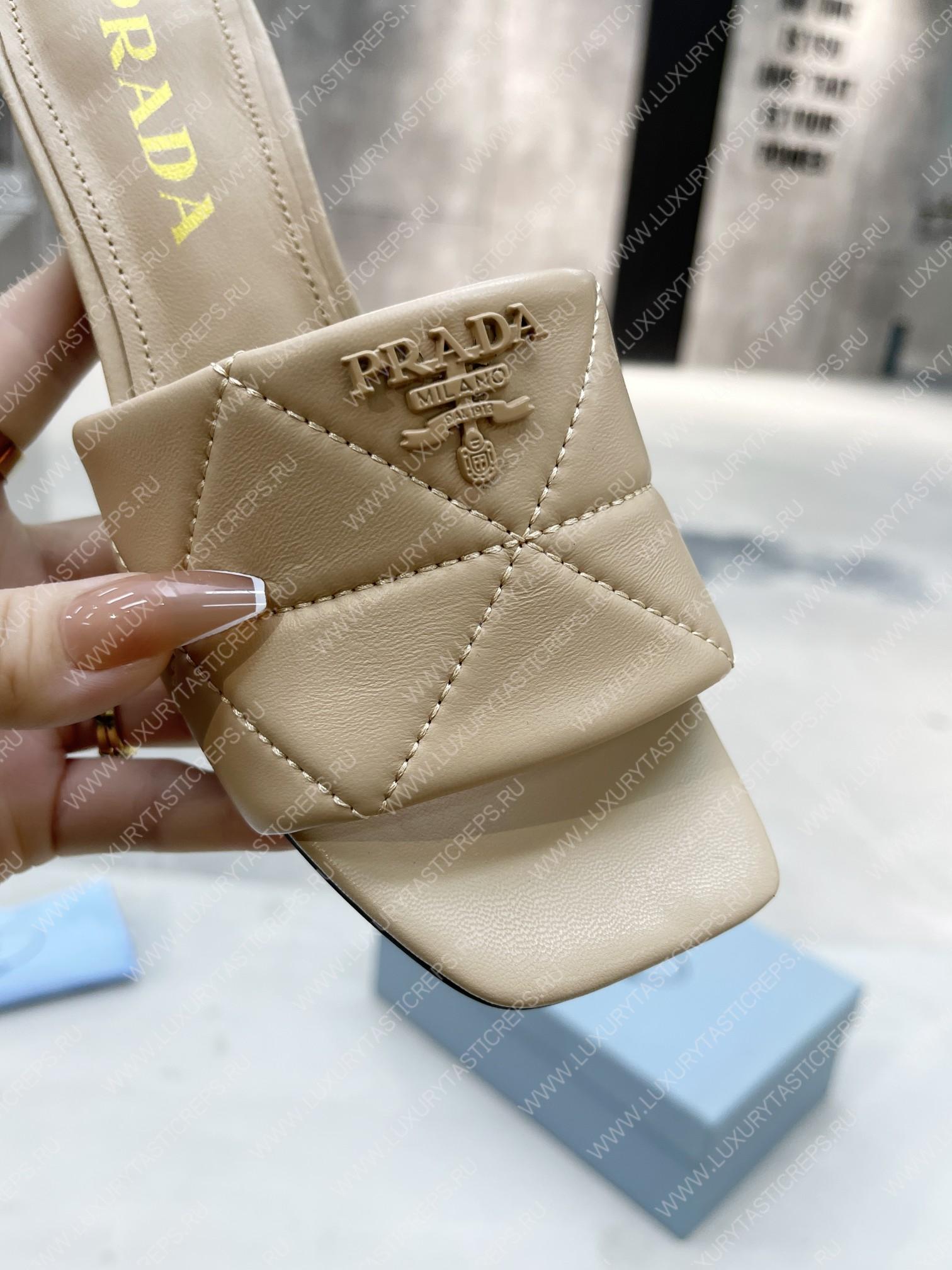 Pra*a quilted nappa leather heeled sandals desert beige 1xx583