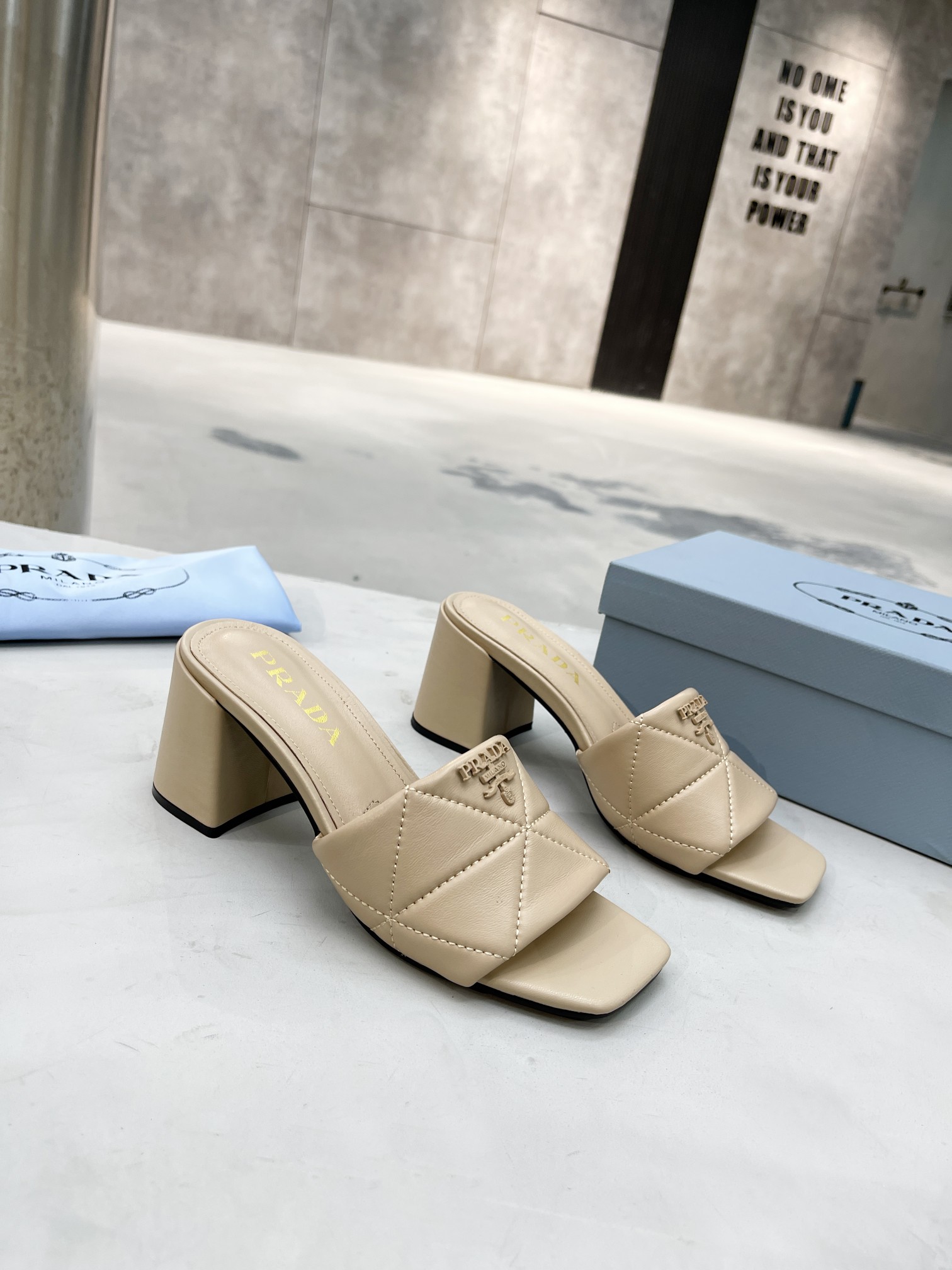 Pra*a quilted nappa leather heeled sandals desert beige 1xx583