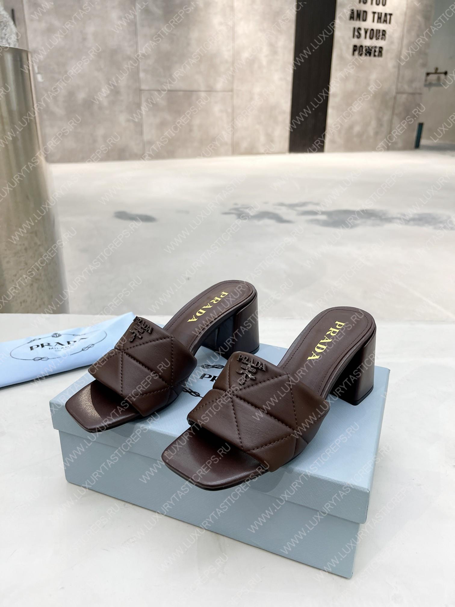 Pra*a quilted nappa leather heeled sandals dark brown 1xx583