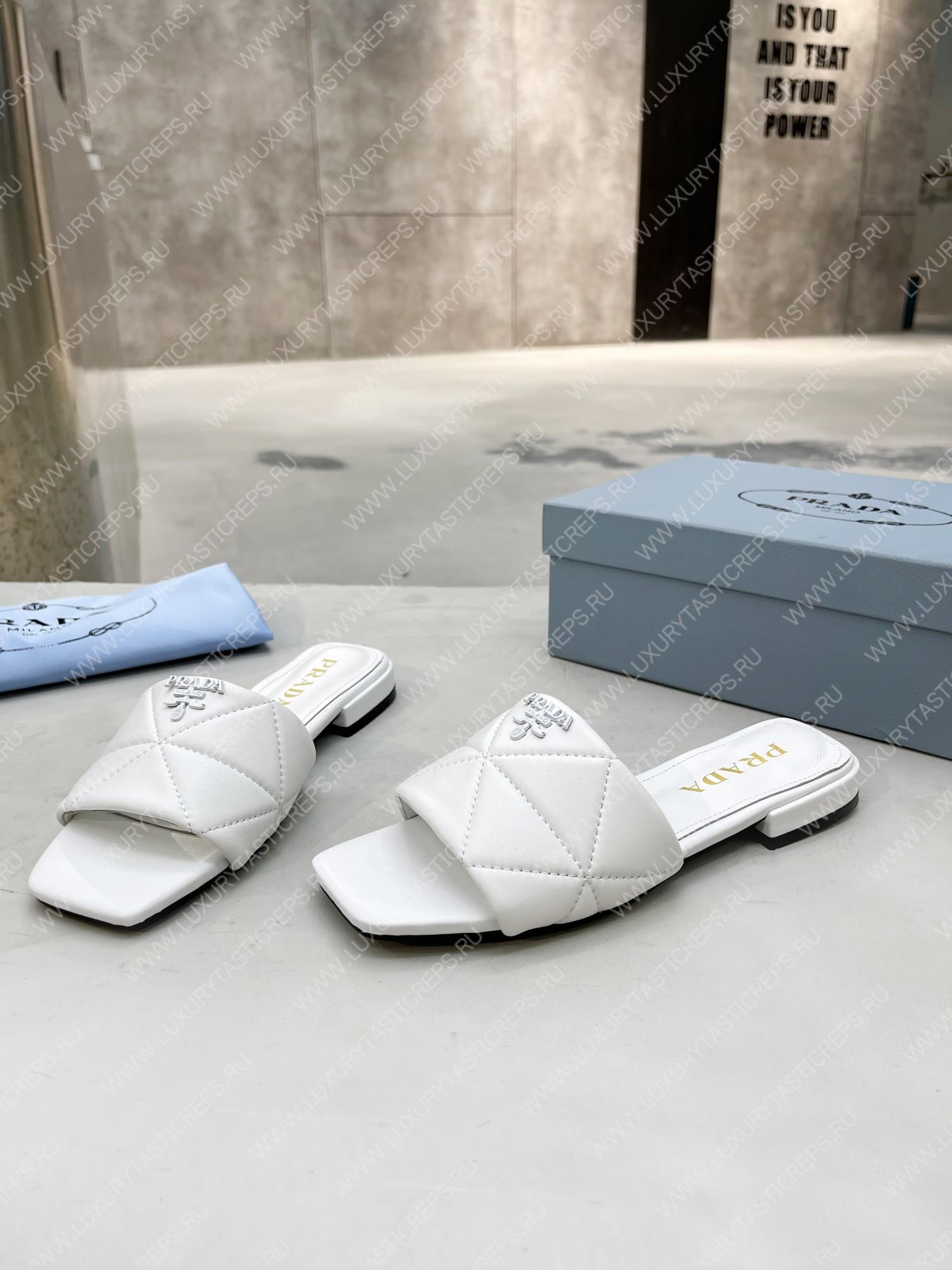 Pra*a quilted nappa leather sabots white 1xx583